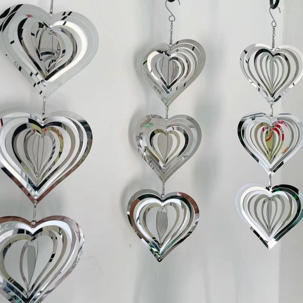 Double-Sided 3D Metal Heart Reflective Surface Love Spinner New Heart Wind Chime Garden Hanging