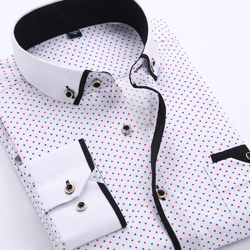 2026 Men Shirt Fashion Formal Shirts for Men Long Sleeved Printed Slim Fit Male Social Business Dress Shirt Drop Shipping MY199