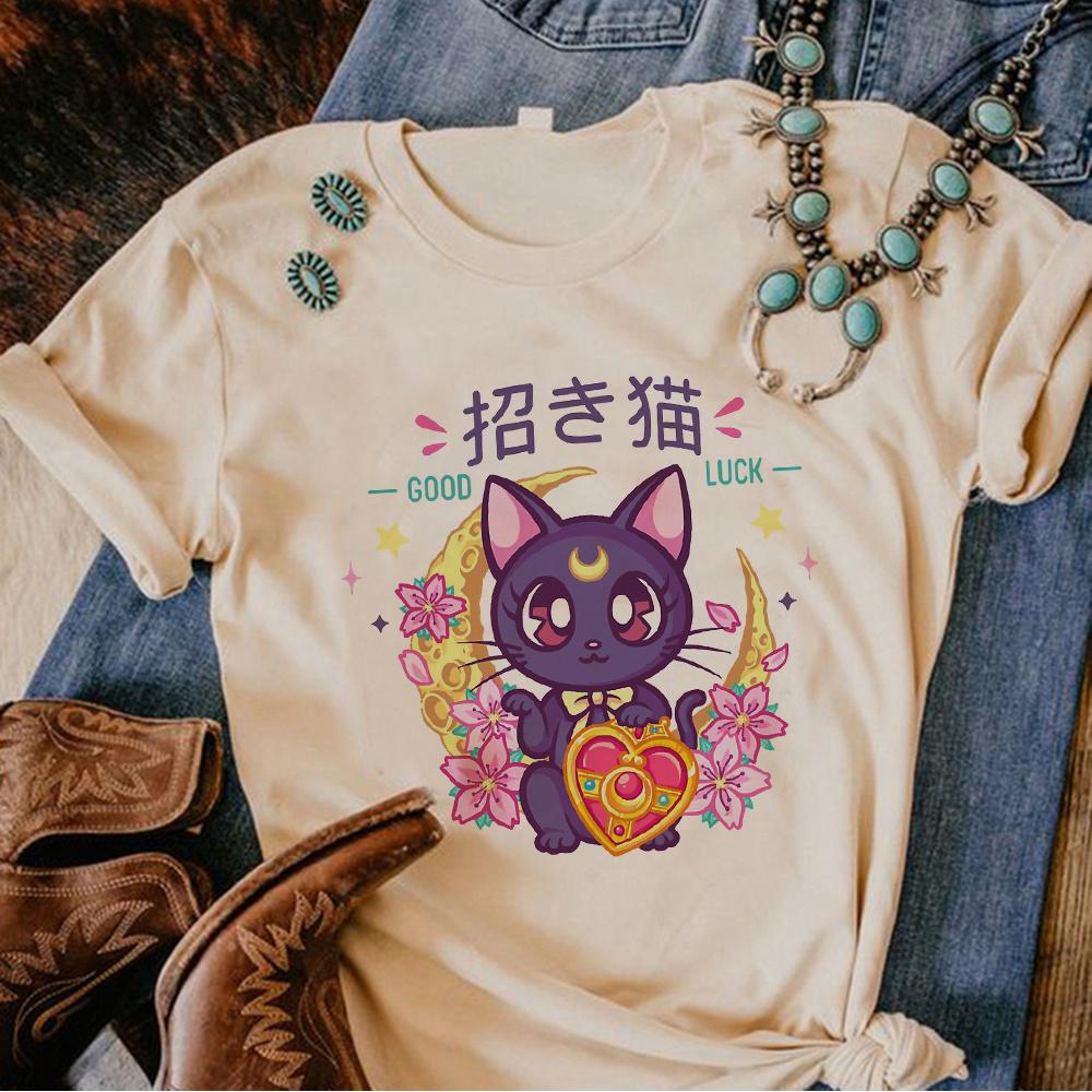 80s Moon Cat t shirt Women comic Japanese harajuku tshirts feUnisex 2000s anime funny clothes