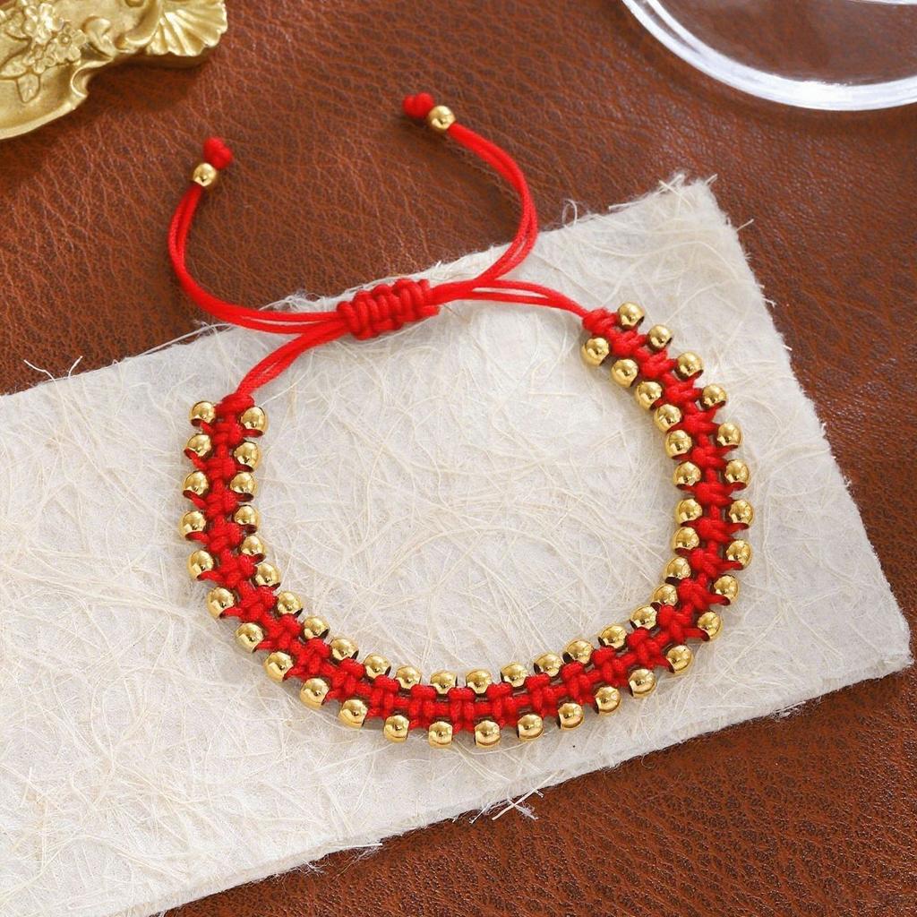 Handmade Braided Bracelet Jewelry for Women 4mm High Quality Gold Plated Beads Bracelets Bijoux Fashion Pulseras Femme