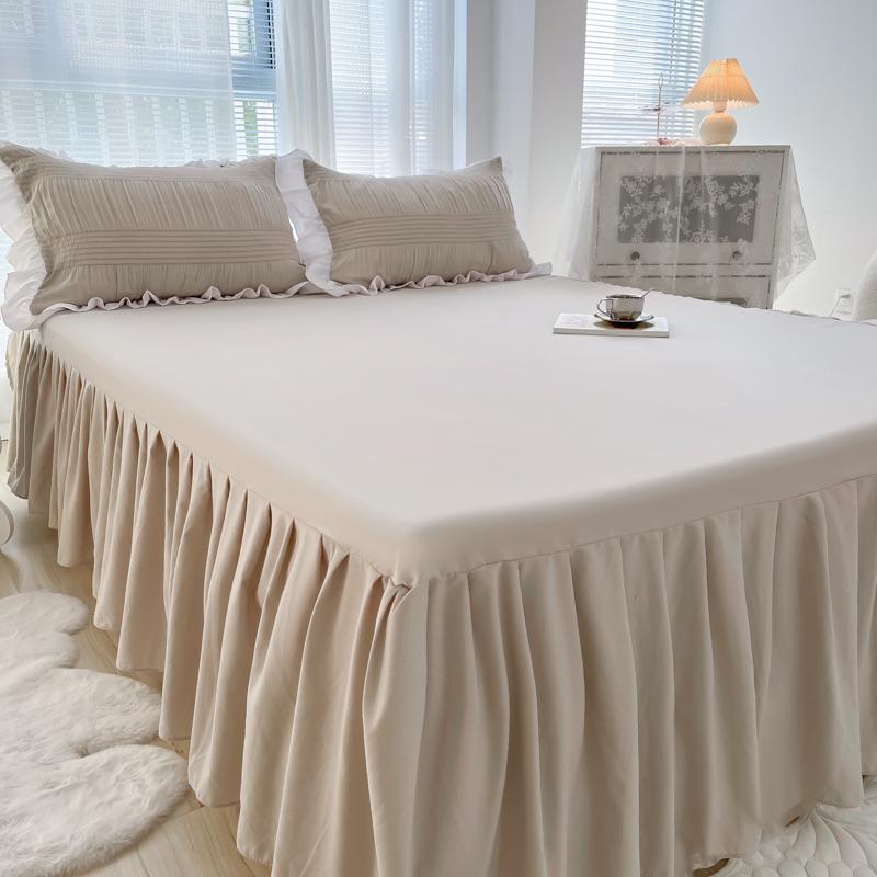 1pc Solid Color Bed Skirt Wtih Lace All Around All-seasons Bed Cover with Ruffles Queen/King Roupa De cama(Without Pillowcase)