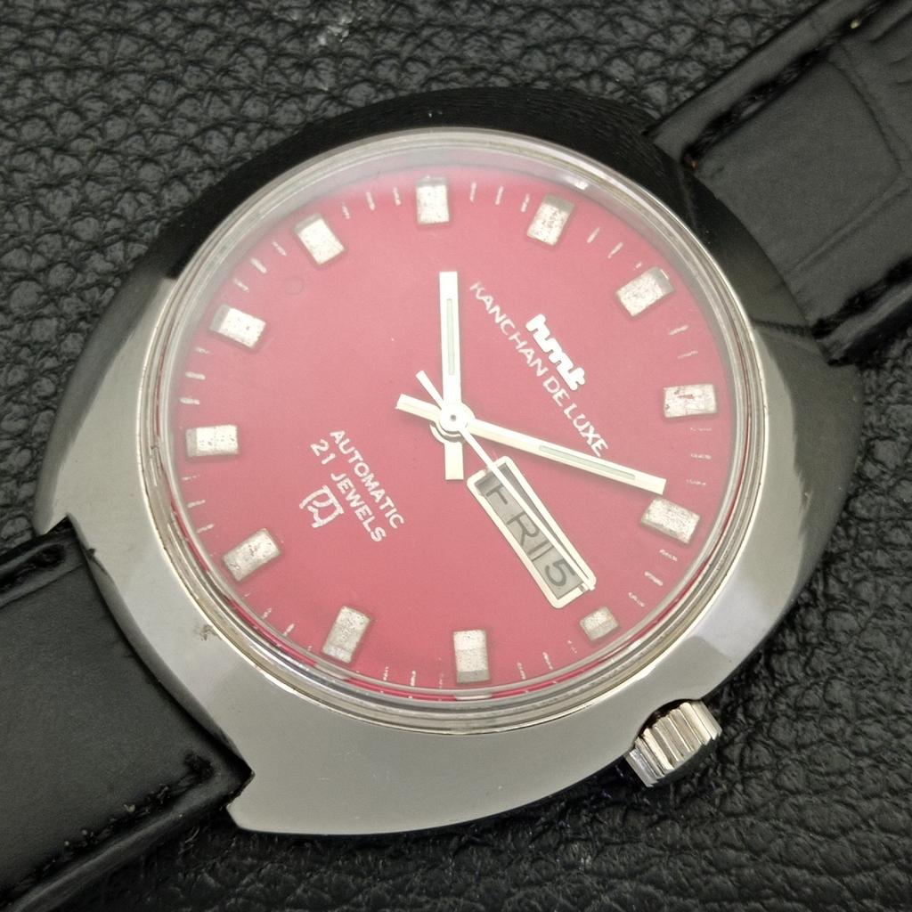 MONTRE INDIENNE AUTOMATIQUE HMT KANCHAN DELUXE 6501 POUR HOMMES À CADRAN ROUGE D'OCCASION a432206-2 R110-a432206