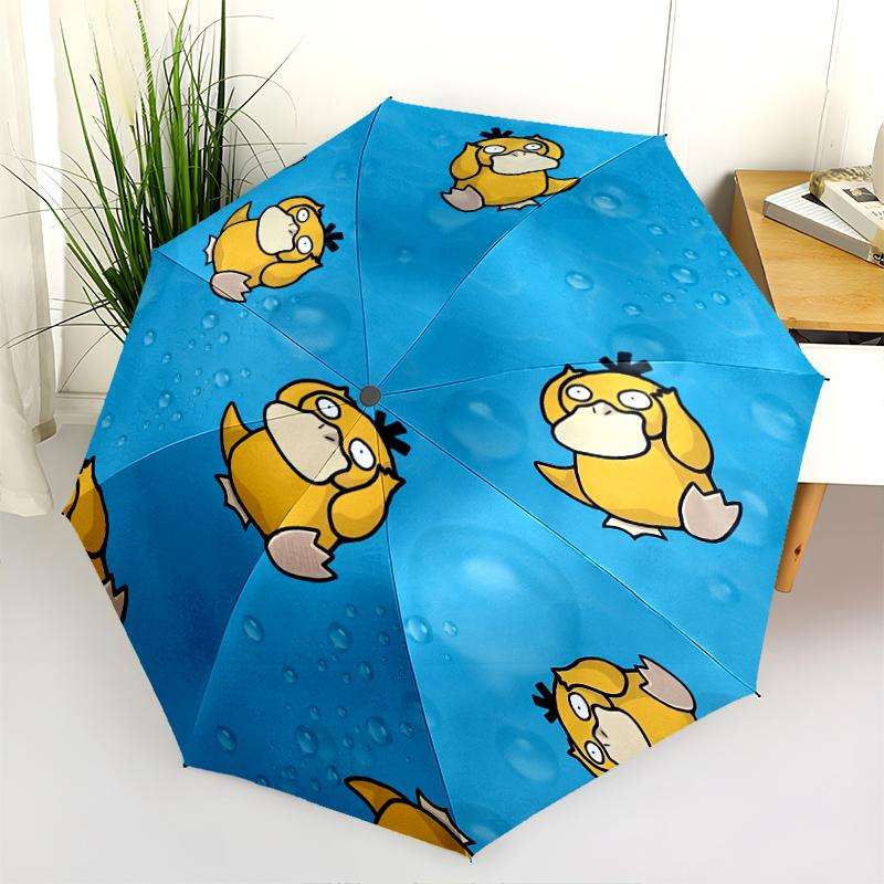 Pokémon Psyduck Pattern, Automatic Folding Umbrella, Portable and Foldable Design, 8 Ribs, a Christmas or Birthday Gift.