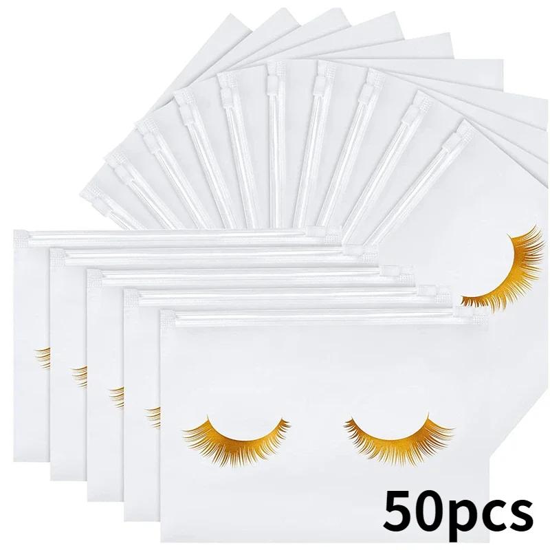 

50 шт., обновленные сумки для ухода за ресницами на молнии, портативная пластиковая косметичка, косметичка для туалетных принадлежностей, косметичка для путешествий S-15x10cm