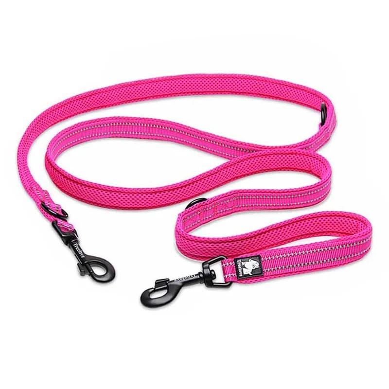 Correa para Perro Truelove 7 en 1 de Nailon con Patrón Reflectante para Paseo Doble Gancho Multifuncional Doble Correa para Perro Entrenamiento Fuerte (Fuchsia,L) fucsia