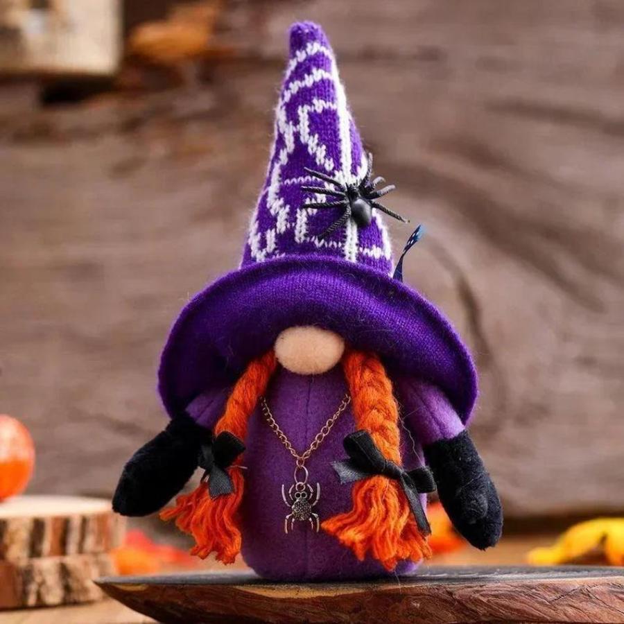 1 Pcs Cute Faceless Gnome Mini Figurines Halloween Tabletop Decor With Spider Bat Pattern Indoor Home Party Holiday Ornament