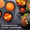 Set of 3 Silicone Baguette Pan and Hamburger Bun Pan Set with Spatula Nonstick 4 Wave Baguette Baking Tray 6 Cup Hamburger Bun Mold for Homemade
