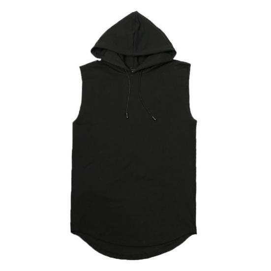 Men Vest Hooded Adjustable Drawstring Sleeveless Summer Vest Wide Shoulder Straps Pure Color Quick Drying Sports Tops