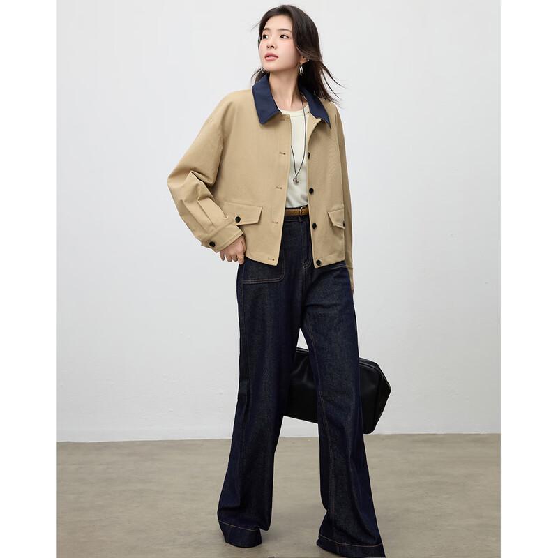 TERRE BLEUE Women's Lapel Short Trench Coat Jacket