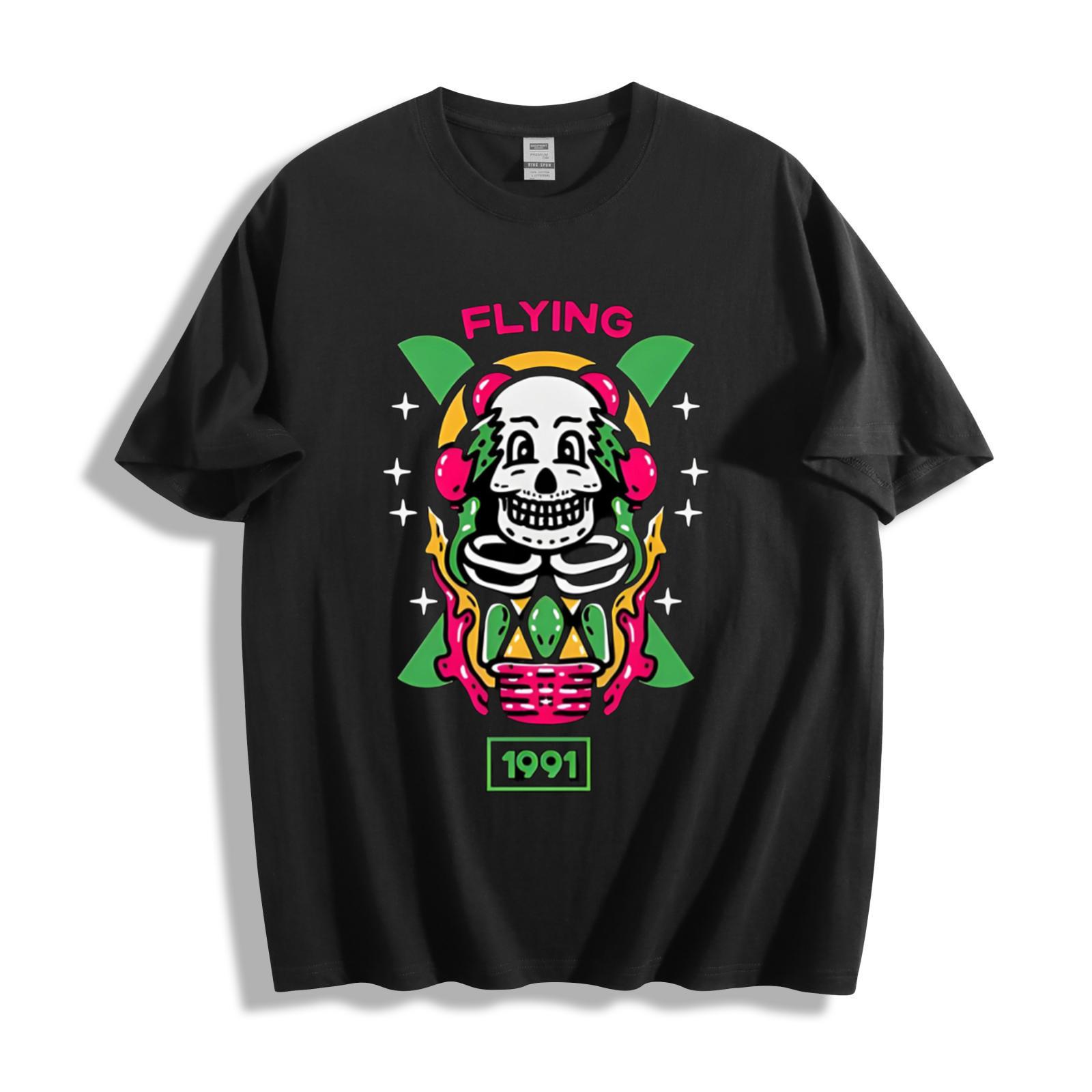 Flying 1991 Skull Graphic T-Shirt - Vibrant Retro Vibe Unisex Tee S