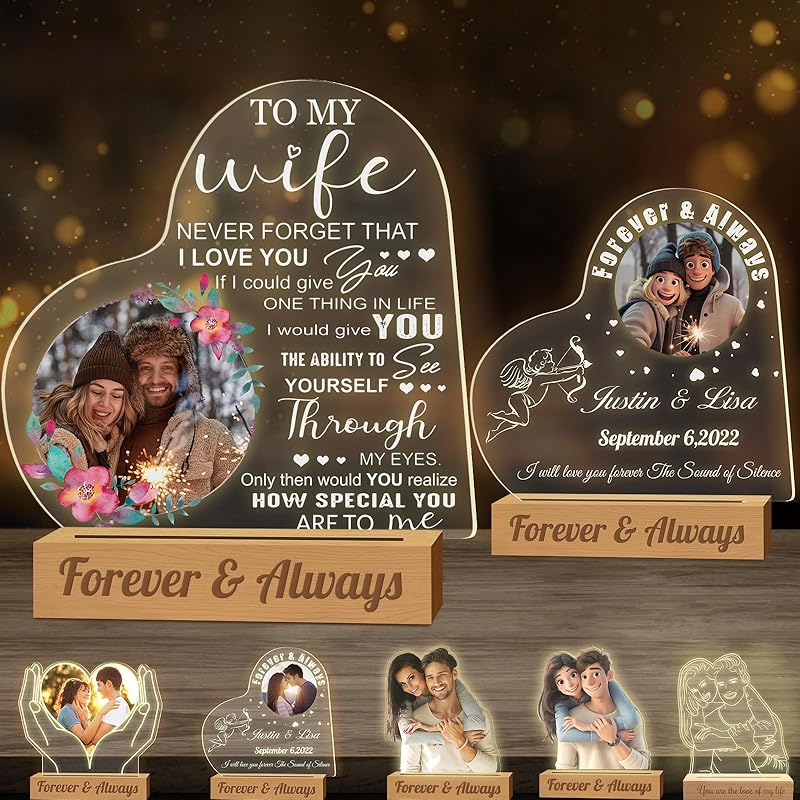 Personalized Night Light Custom Light Up Picture Frame Acrylic Custom Cartoon Style 3D Acrylic Lamp with Photo Text Engraved Customized Photo Gifts