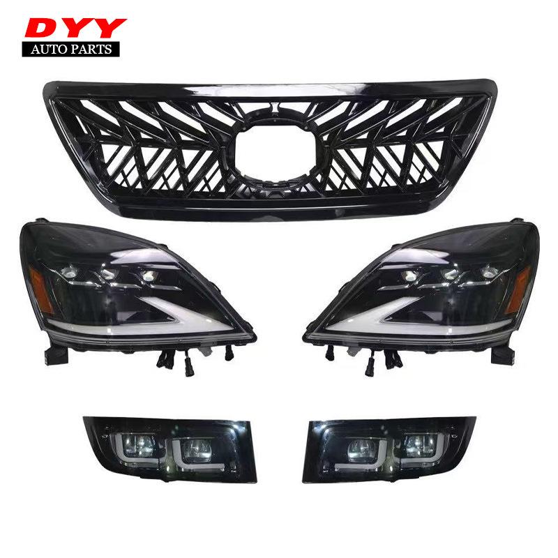 TRD Grille Kit: Compatible with 2003-2009 Lexus GX470, Featuring a Black Grille, Fog Lights, and Headlights.