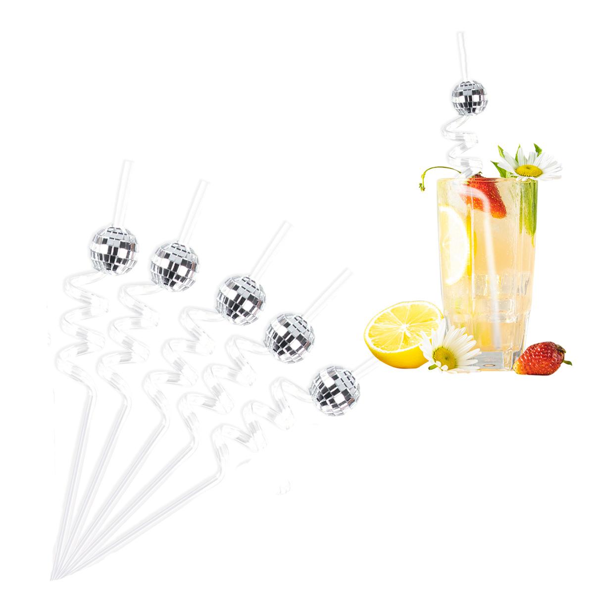 

5pcs Glitter Mini Cowgirl Hat Bend Disco Ball plastic Straw 70s 80s Disco Party Decorations for Dance Wedding Birthday Supplies