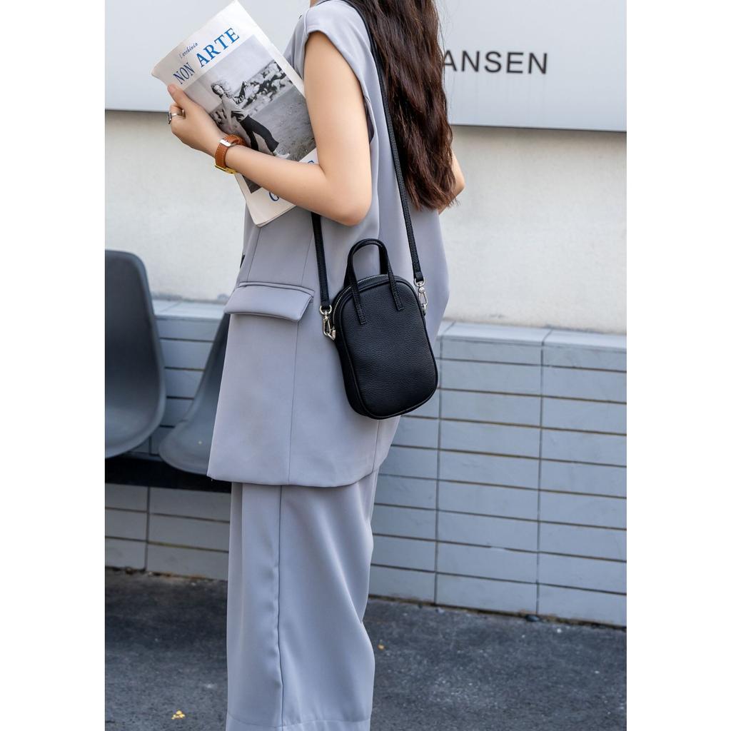 Kuskinn Skulderveske Allsidig Kvinnelig Student Søt Dame Rombe Messenger Skinnveske Praktisk Nøkkelkort Mobiltelefonveske