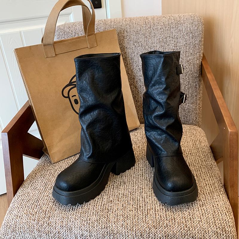 

Ruodan Spice Girls Увеличивают Рост Но Ботильоны на Толстой Подошве Женские 2025 Осень Новые Удобные Универсальные Облегающие Сапоги 40 чёрный