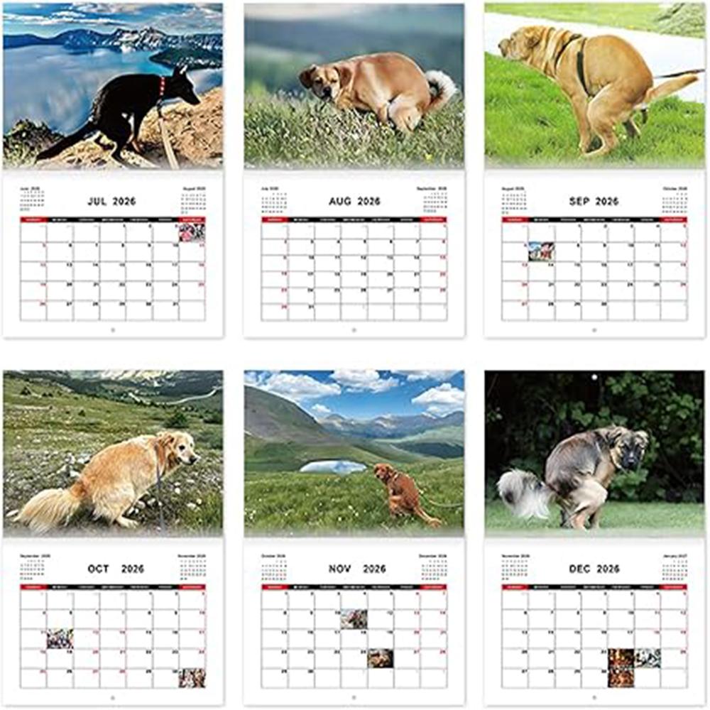 Pooping Dog Calendar 2026 Large Monthly Grid Planning With Important Note Space Funny Gifs For Dogs Lover's Home Decora