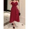 Foreign Trade Order 2025 Lady Temperament Elegant Beautiful Sling Frill off-Shoulder Sexy Irregular White Dress