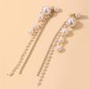 Diamond-set Imitation Pearl Fringed Silver Needle Earrings, Fashionable and Elegant Long Atmospheric Temperament Versatile Earrings