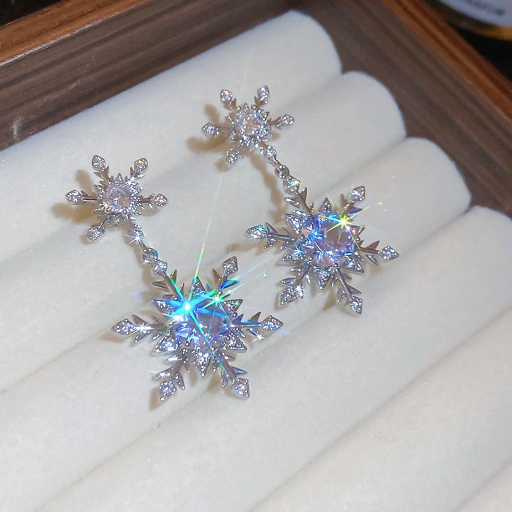 Light Luxury Crystal Snowflakes Earrings Rhinestone Zircon Dangle Earrings  New Year