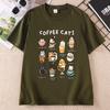 Funny Coffee Cat Cotton Short Sleeve Round Neck Printed Tshirts Unisex Unisex Streetwear Cat Lover Tshirt Unisex Clothing