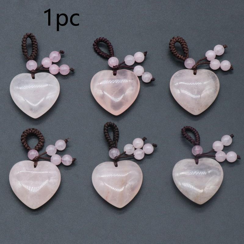 1PC 30mm Llavero Corazón de Piedra Natural Piedra de Cristal Curativo Cuarzo Rosa Joyería Borla Llavero Amuletos para Bolsos