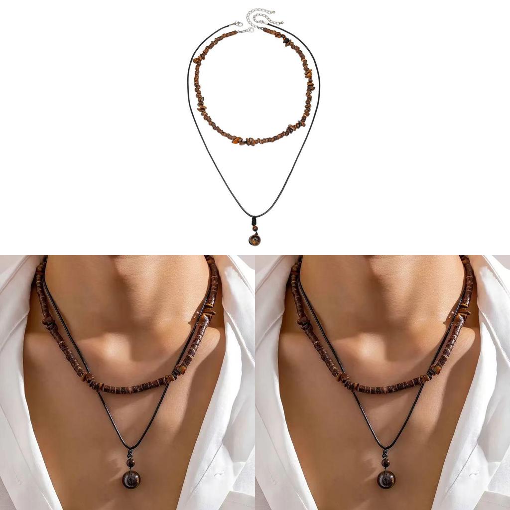 Artificial Turquoise Multilayer Collar Necklace With Geometric Pendant For Boho Women