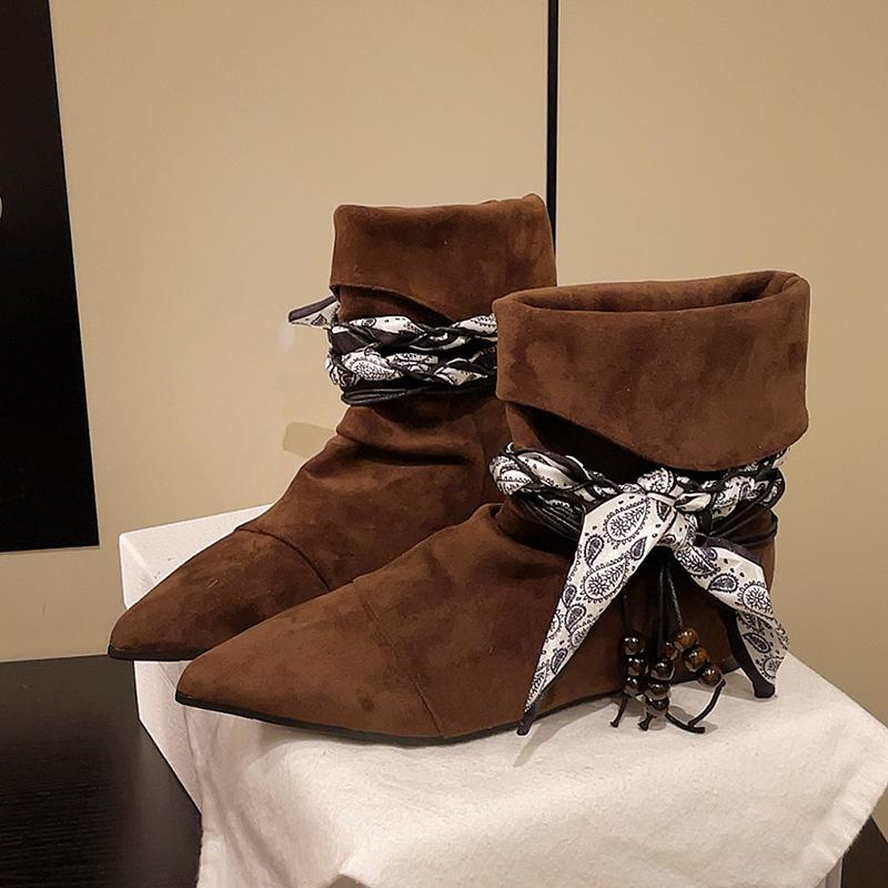 

Ретро нишевые остроносые с внутренней платформой западные ковбойские ботильоны женские 2025 осень и зима новые тонкие ботинки 40 коричневый