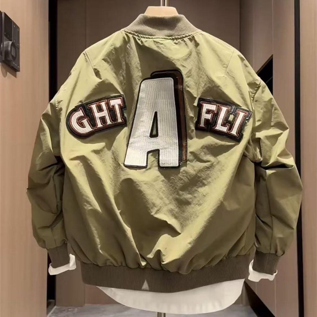 Spring Men's Embroidered Letter Stand Collar Baseball Jacket, Versatile, Loose, Breathable, Trendy Couples' Fashion.