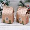 50pcs Party Xmas Decor House Shape Cookies Pouch Christmas Candy Box Kraft Paper Gift Bags Candy Box