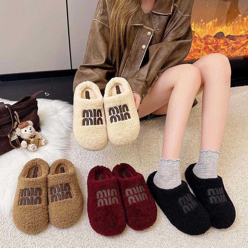 One pedal of fluffy shoes for women to wear 2025 new Korean version of gentle fairy wind Doudou shoes for women winter velvet cotton shoes