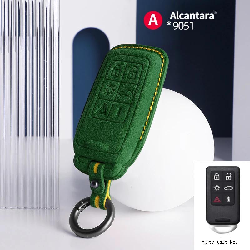 Alcantara For Volvo S90 S60 XC60 XC40 XC90 V60 V90 Car Key Case Holder Cover Shell Suede Keychain Protector Accessories