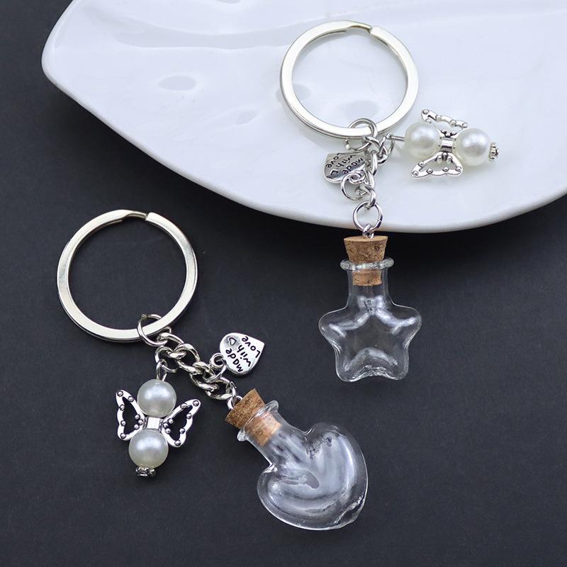 Chaveiro de Garrafa Vazia de Vidro Pingente Transparente Frascos de Óleos Essenciais Perfume Mini Garrafa dos Desejos Chaveiro Para Artesanato DIY