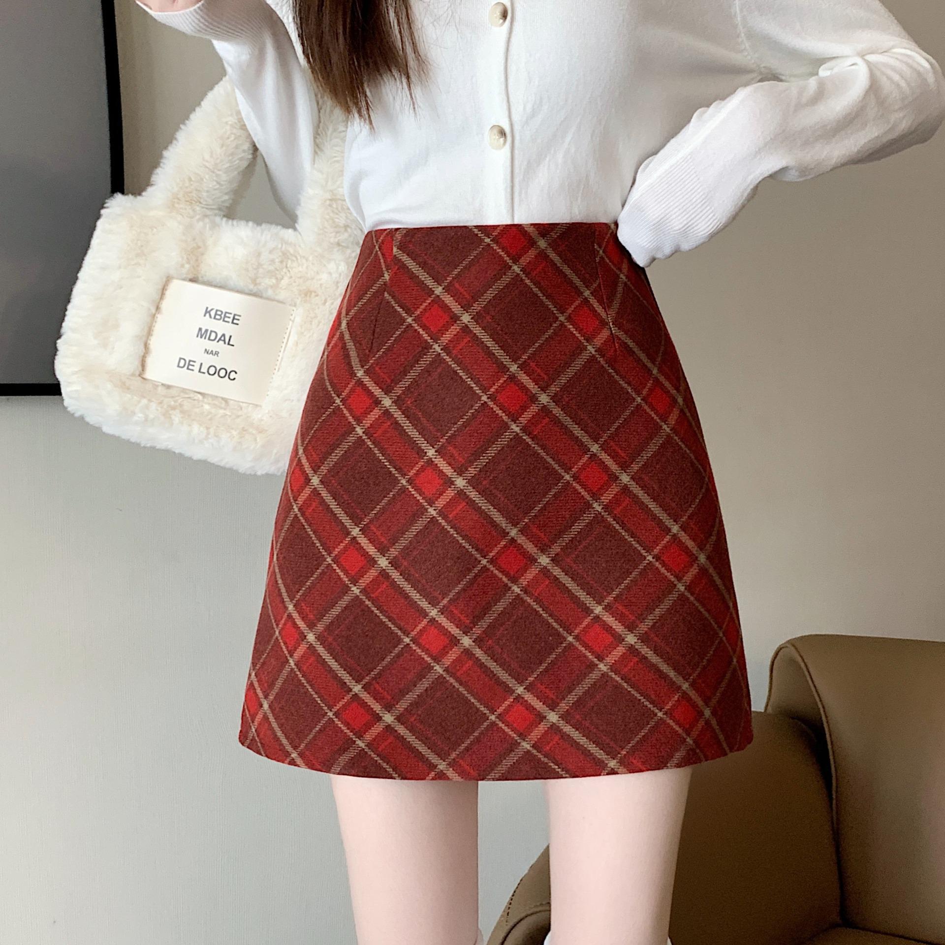 

Plus Size Women s Woolen Retro Plaid A-Line Midi Skirt - High-Waisted, Chic, and Warm for Autumn Winter XX-Large