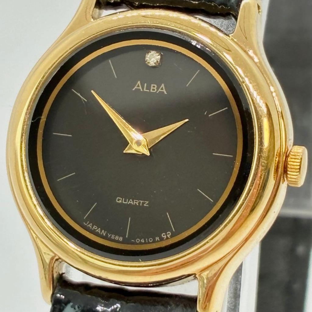 Used New Battery workingALBA Quartz Watch Gold Black Dial