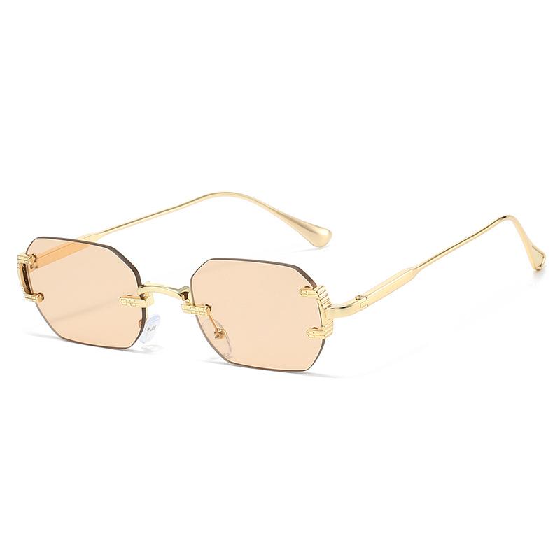 New personalized polygon frameless sunglasses men and women versatile metal small frame sunglasses