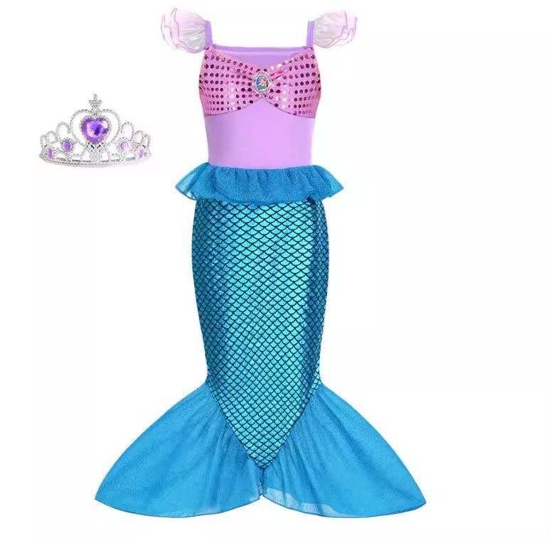Little Girls Mermaid Sequin Wing Dress Princess Gown Stage Performance Costume