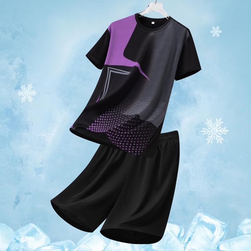 Traje Deportivo Casual de Verano para Hombre de Manga Corta Ligero de Secado Rápido de Seda de Hielo Conjunto de Dos Piezas
