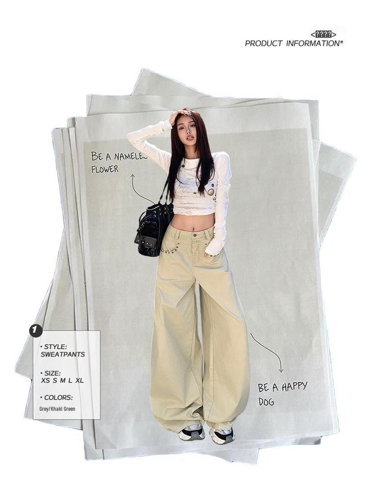 Women's Khaki High-Waisted Wide-Leg Jeans, Autumn/Winter 2025 - Floor-Length Slimming Casual Trousers.