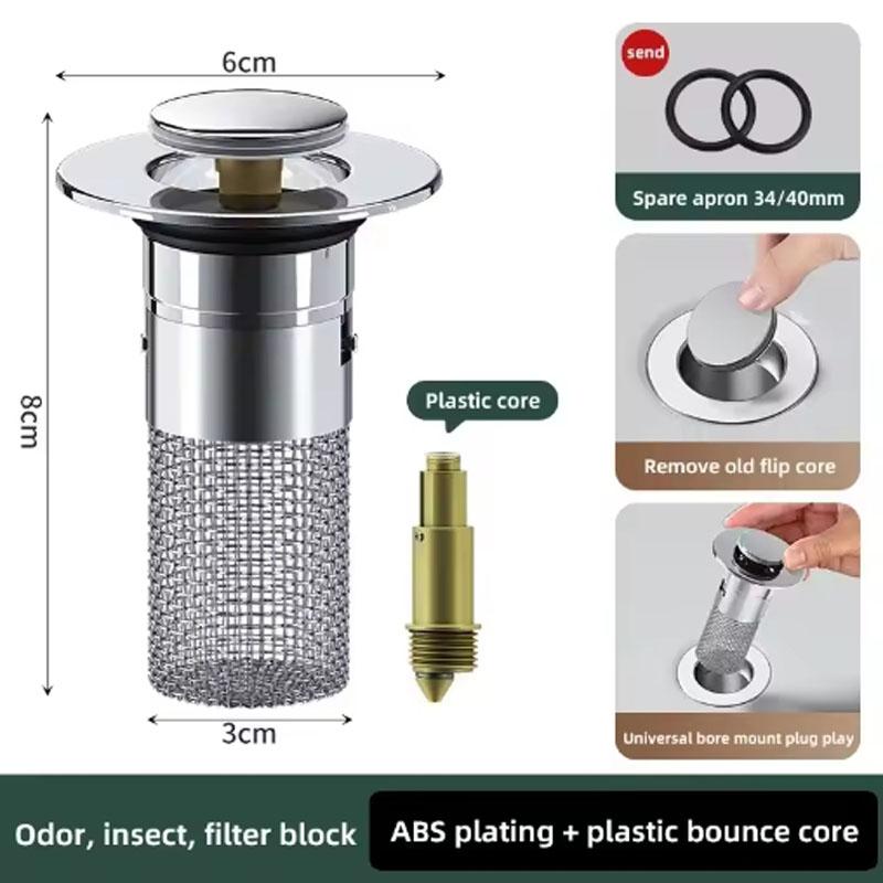 1PCS Washbasin Leak Plug, Odor Proof Stainless Steel Bouncing Core, Press Type Sink Drain, Universal Accessory for Washbasin
