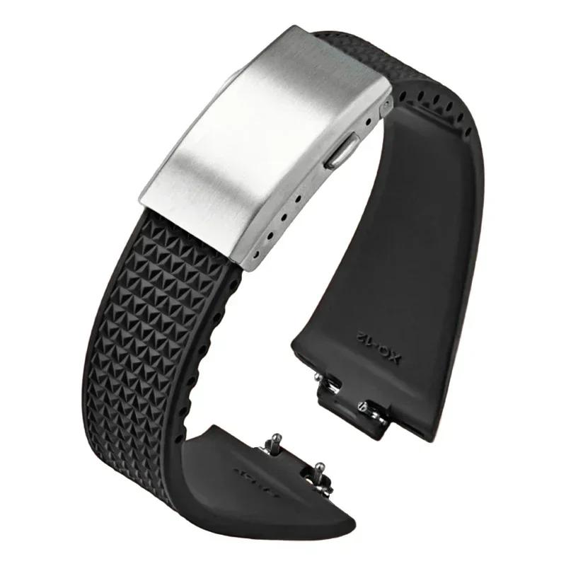 Fluoro Rubber Strap for Tissot PRX Series Super Player 35mm 40mm FKM Women Men Quick Release Folding Buckle Watch Band 11mm 12mm