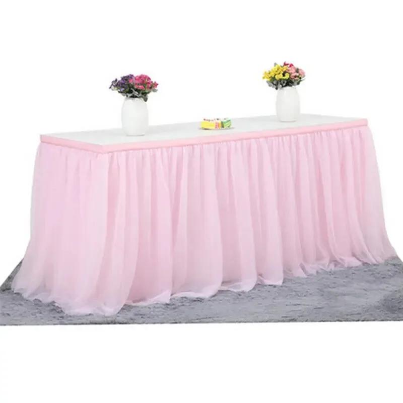 6FT 9FT Birthday Party Table Skirt Decor Hotel Wedding Banquet Tablecloth Solid color Table cover Xmas Christmas Decorations