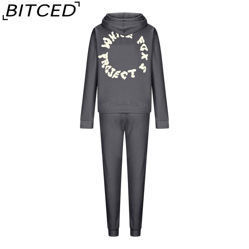 BITCED Women's Spring/Autumn/Winter Sweatshirt Set Foam-Printed Fashion Sports Long-Sleeved Hooded Sweatshirt