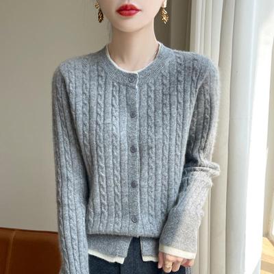 Women's Loose Cable Knit Two-Piece Sweater Cardigan with Velvet Top