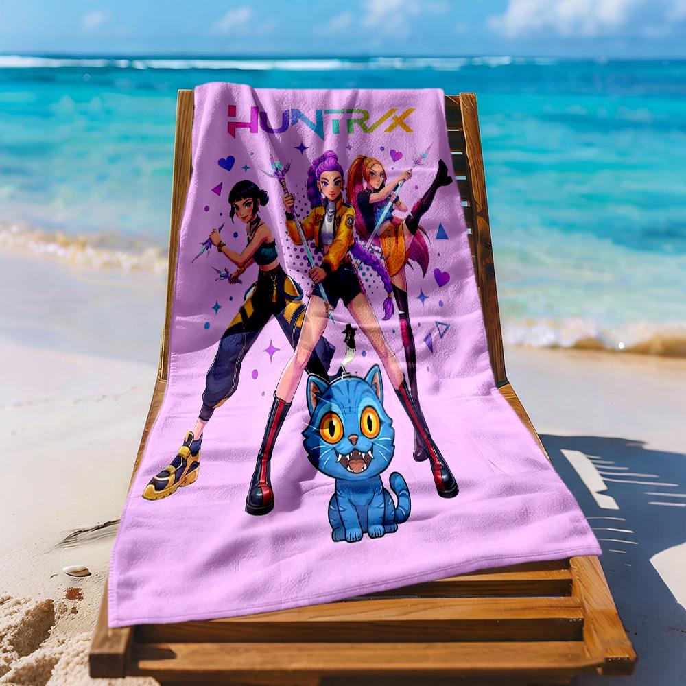 Huntrix Girl Beach Towel Quick-Dry Soft Microfiber Comfortable Lightweight Perfect for Traveling Yoga Camping and Swimming