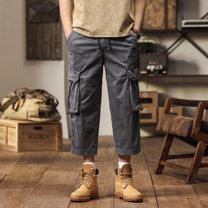 Summer Trendy Overalls Men's Casual Loose Retro Eight-point Pants Men's High-end Pants Men's Clothing