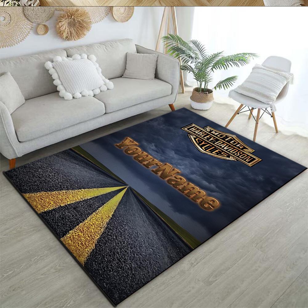 Harley-davidson Motorcycles Customized Name Floor Rug Office Rug Design for Dining Room Bedrooms Playrooms Decorate room Anti-slip Rug