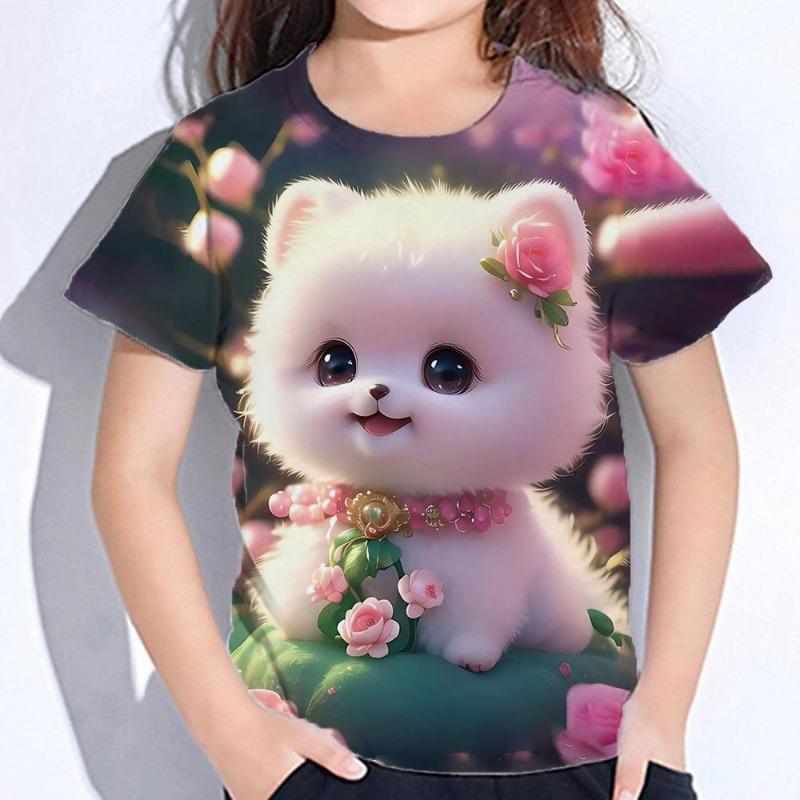 Kawaii Cartoon Animal Cat Kids Adult Printed T-shirt Summer Women's and Men's Casual Outdoor Girl and Boy Short Sleeve Tees Top