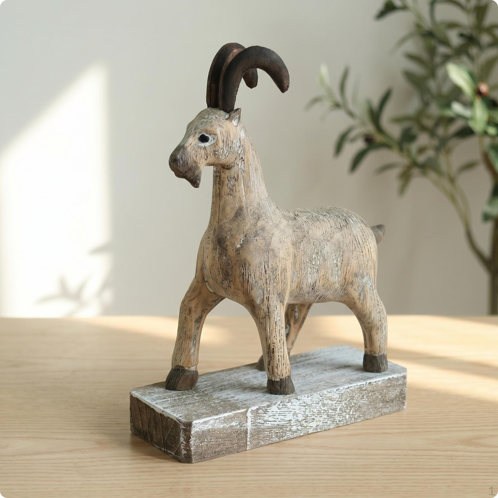 Wooden Caprine Figurine Rustic Nordic Handcrafted Farm Animal Sculpture L Antique