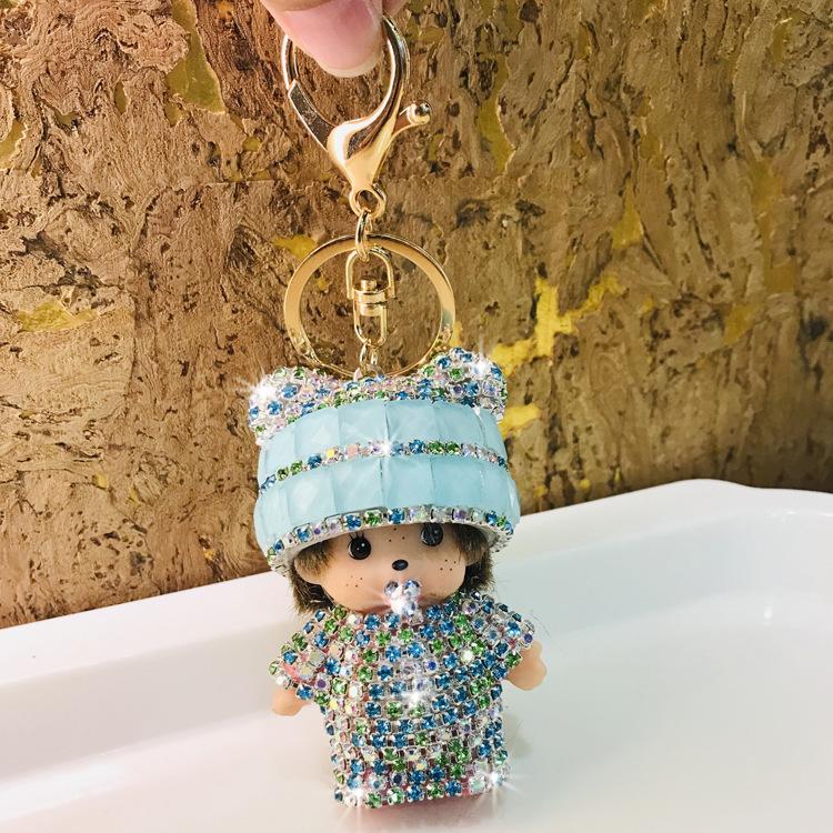 Monchchi Diamond Keychain Cute Monkey Keyring Kawaii Monchichi Hanging Ornament Car Key Chain Children Birthday Gifts s Carry Mini Lightweight