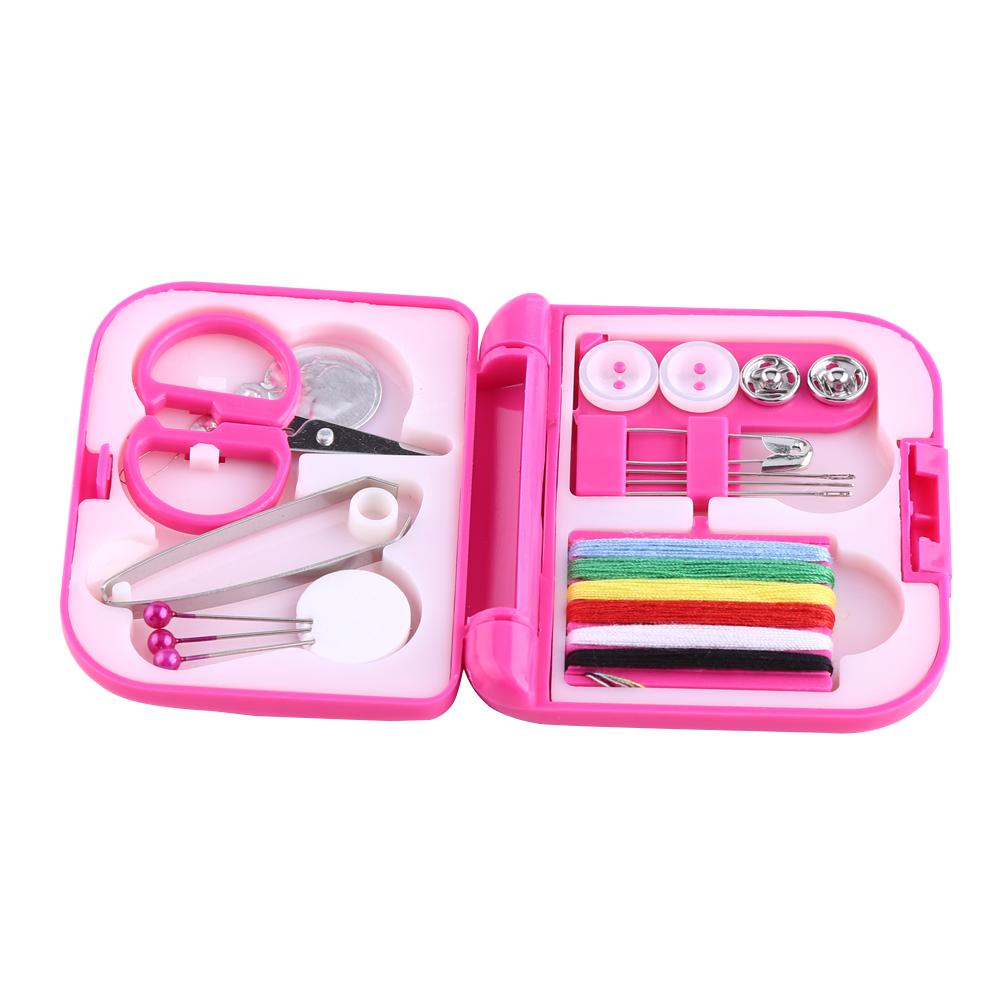 Portable Travel Sewing Kits Box Needle Threads Scissor Buttons Pins Home Tools (Red)